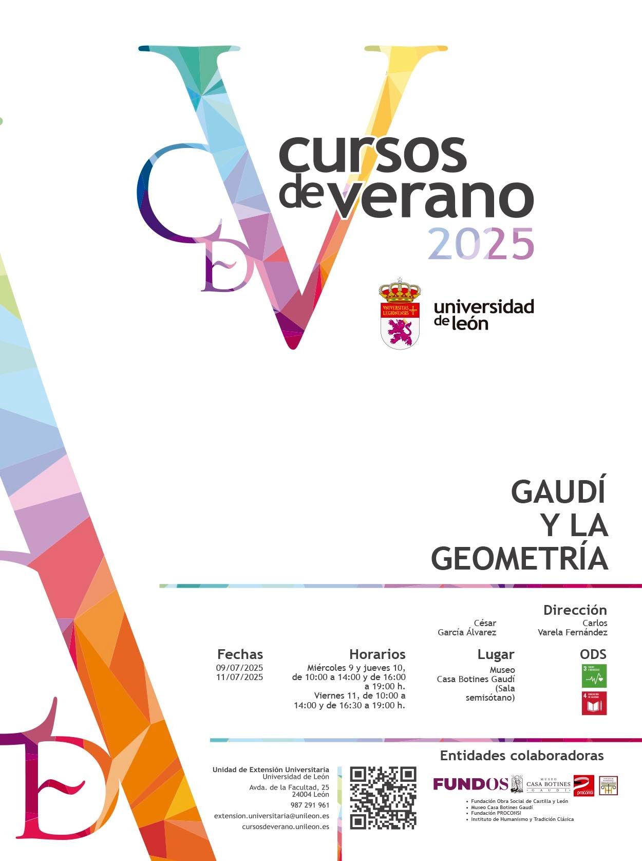 cartel cursos de verano 2025 de la universidad de León Gaudí y la geometría